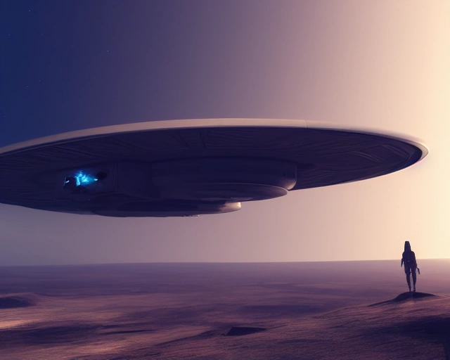 14142-4249926558-A futuristic figure viewing a landing spaceship on a barren landscape, artstation trending, realistic, sci-fi.webp